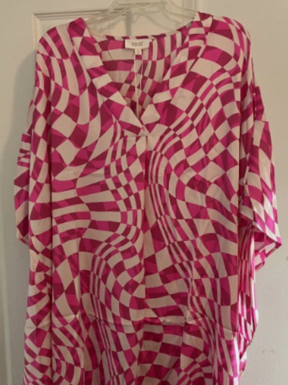 Oddy Summer Beach Kaftan Vibrant Pink Geometric Swimsuit Cover Top Size 2X NWT